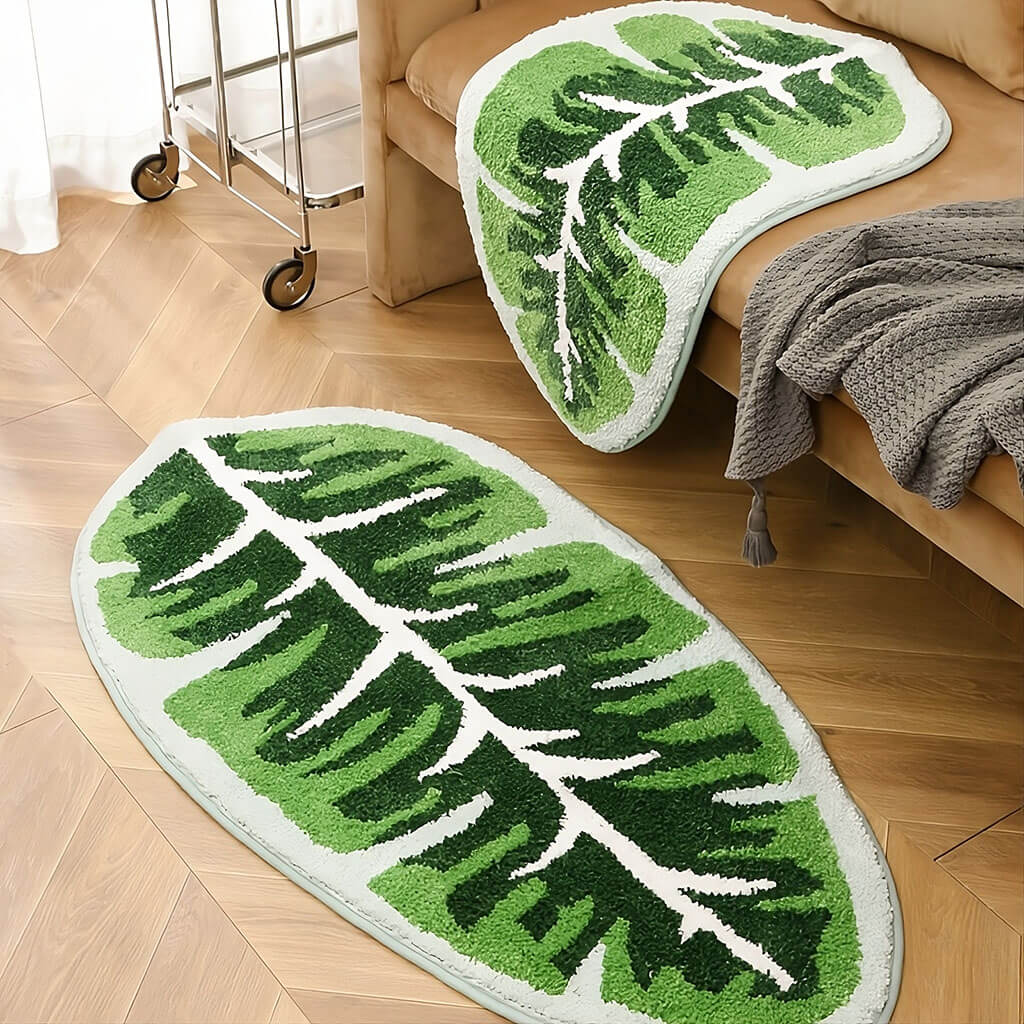 tropical leaves tufted accent rug