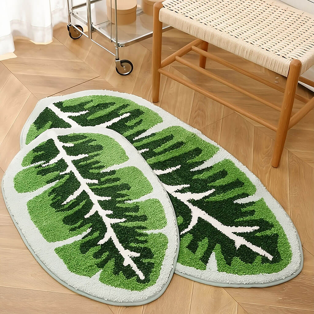 tropical leaves tufted accent rug