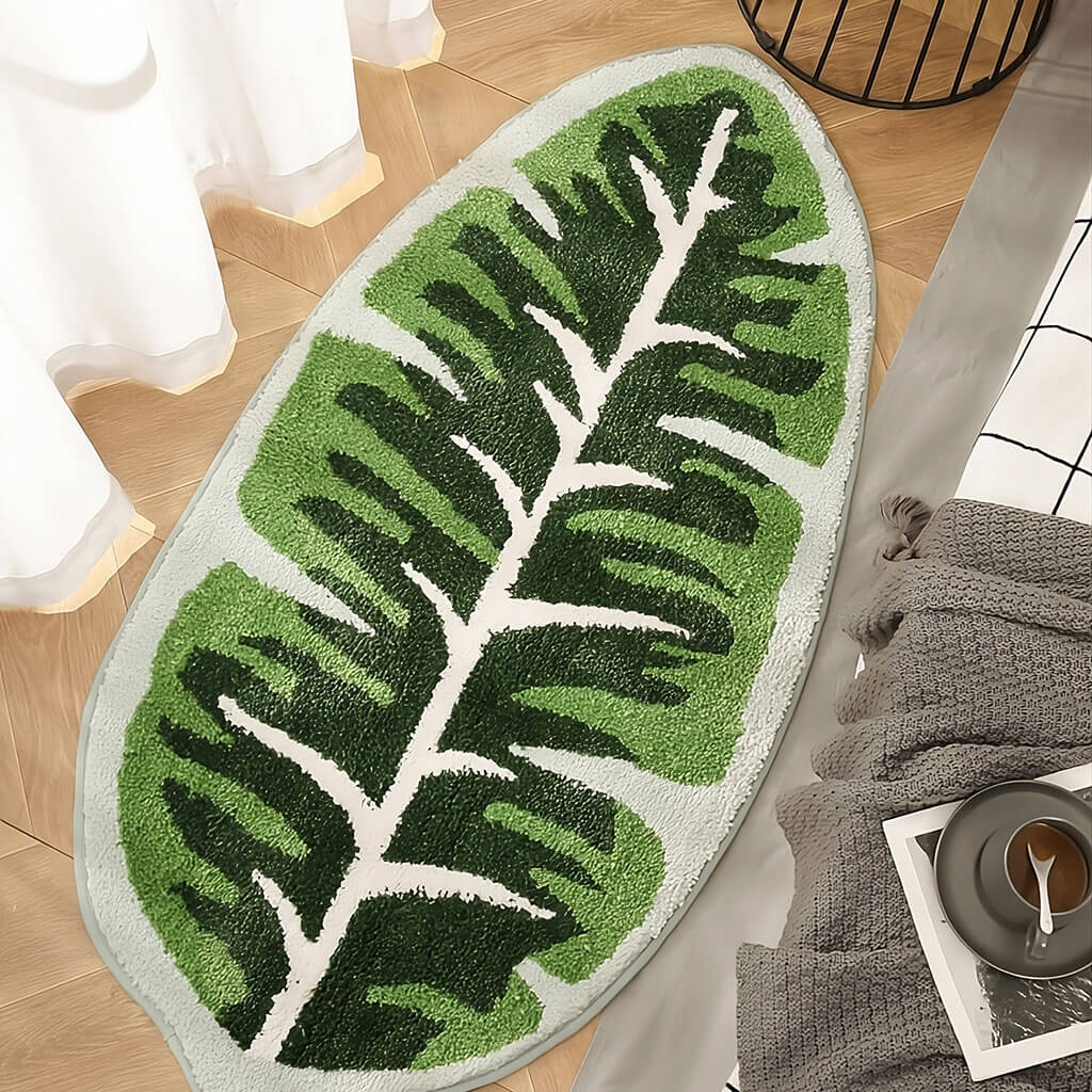 tropical leaves tufted accent rug