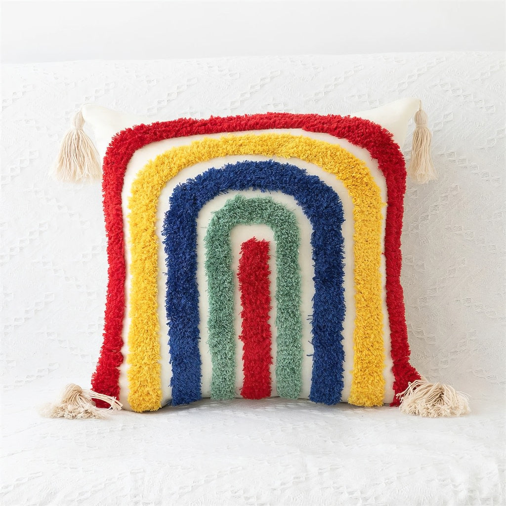 tufted rainbow preppy aesthetic pillow cushion cover