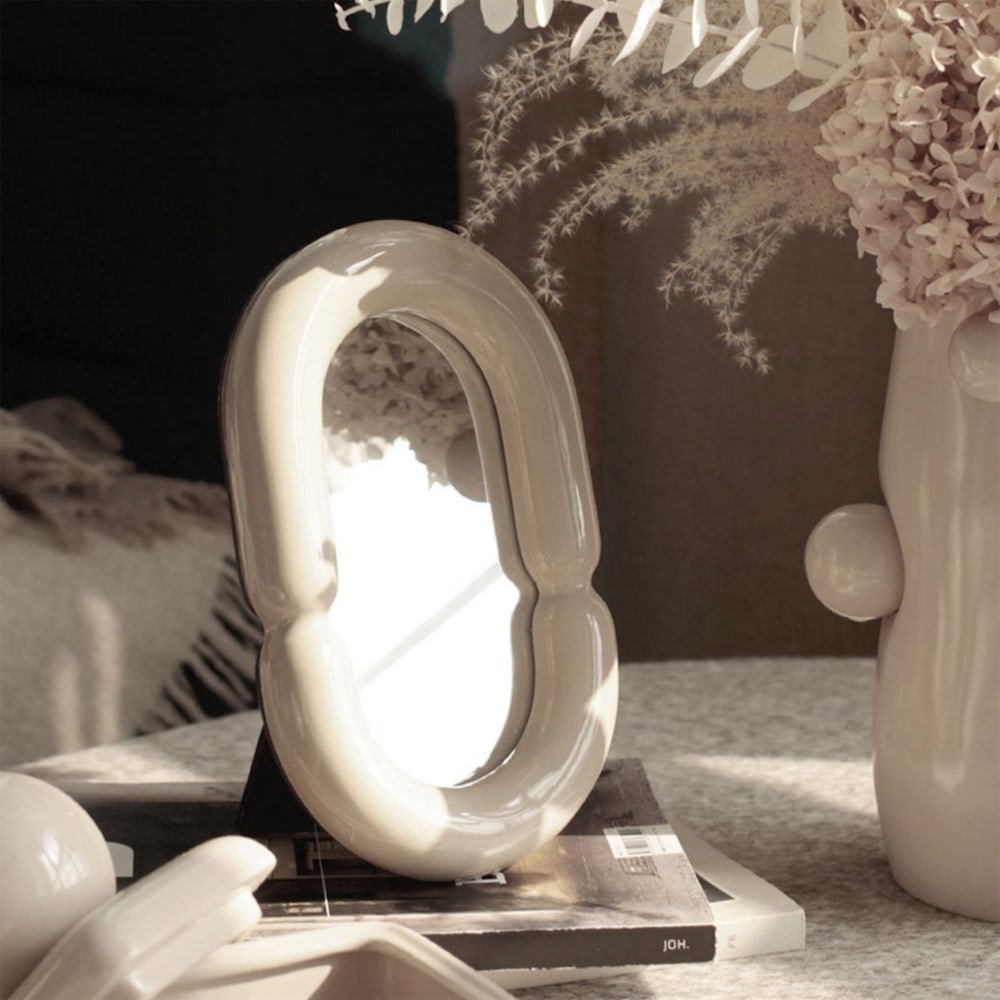 vanilla girl aesthetic ceramic frame makeup desk mirror