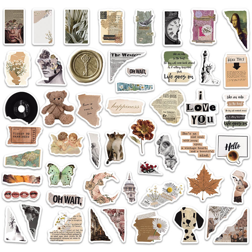 vintage academia aesthetic torn books autumn motifs sticker pack roomtery