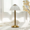 brass metal desk lamp with mushroom shaped lampshade vintage aesthetic room decor roomtery