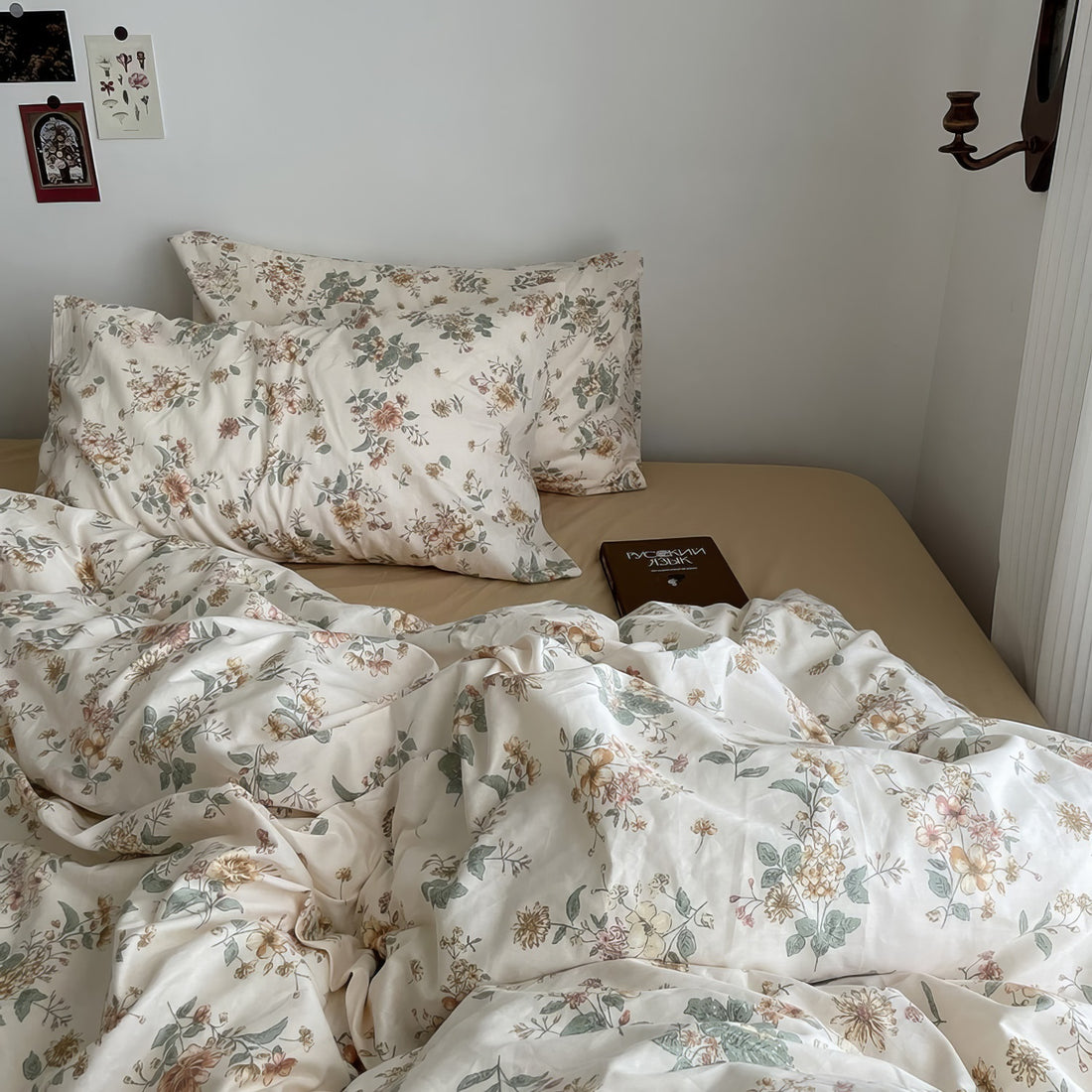 vintage brown beige floral print bedding duvet cover set roomtery