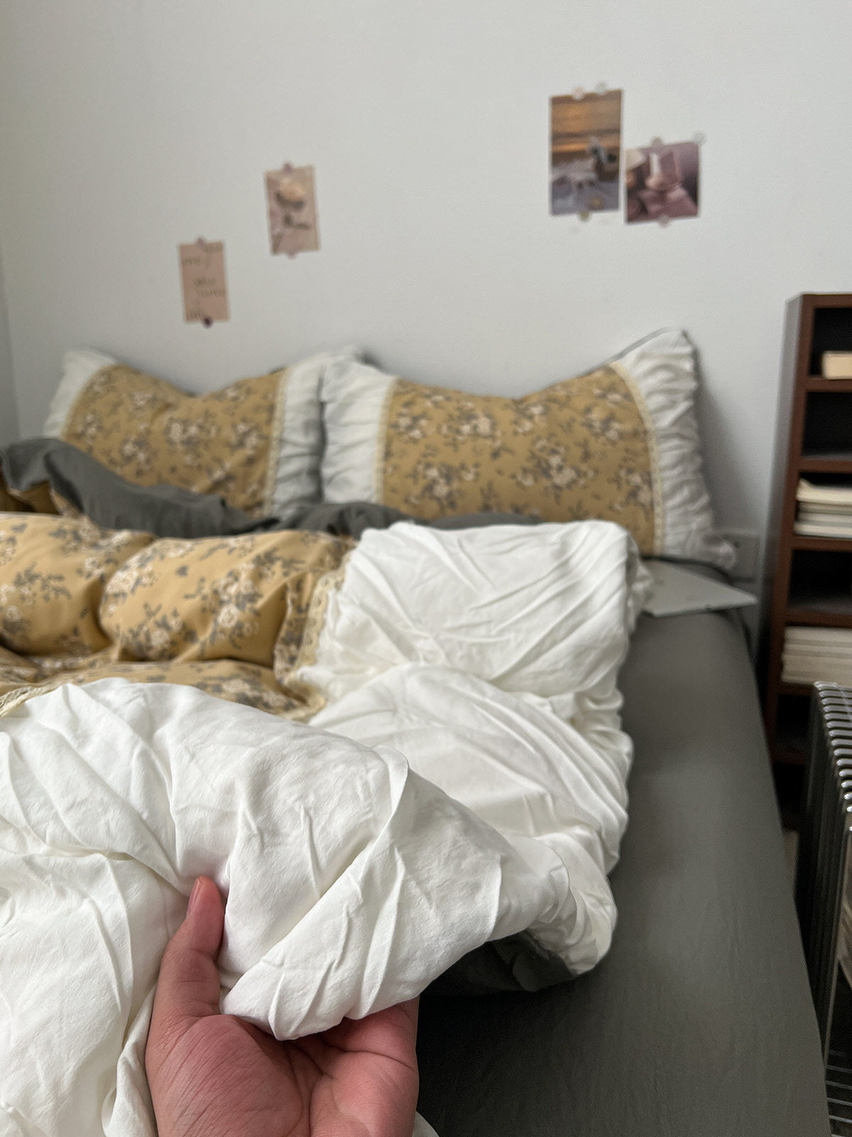 golden floral print cottagecore aesthetic bedding duvet cover set