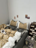 golden floral print cottagecore aesthetic bedding duvet cover set