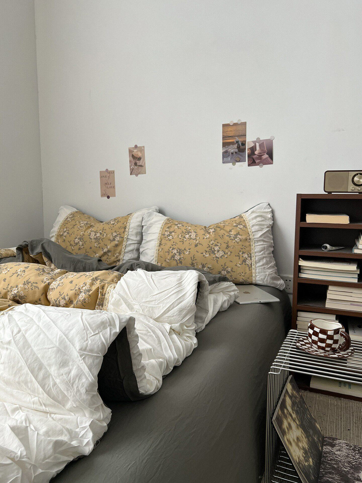 golden floral print cottagecore aesthetic bedding duvet cover set