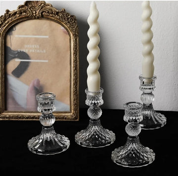 Vintage Crystal Glass Candle Holders Set of 6
