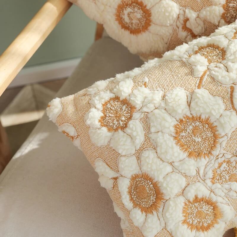 vintage embroidered fluffy flower aesthetic cushion cover roomtery