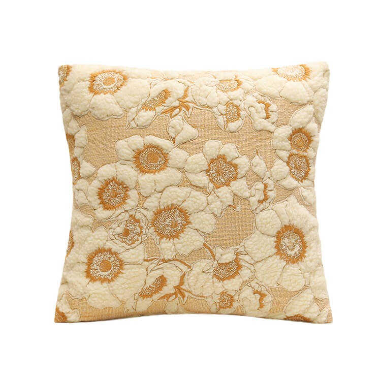 vintage embroidered fluffy flower aesthetic cushion cover roomtery