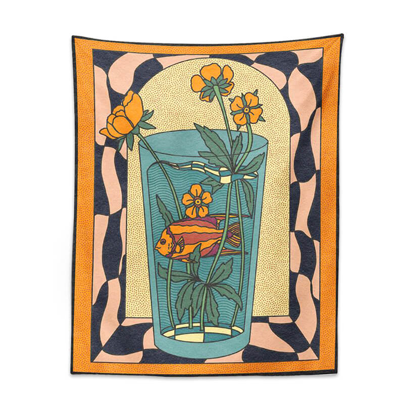 vintage goldfish in a tank aesthetic tapestry roomtery