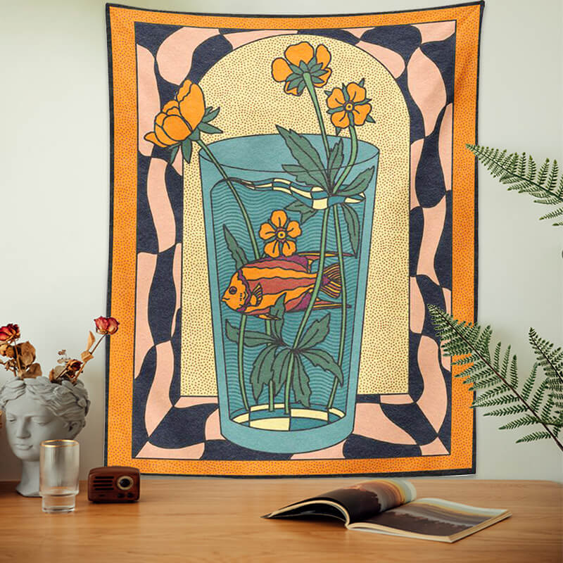 vintage goldfish in a tank aesthetic tapestry roomtery