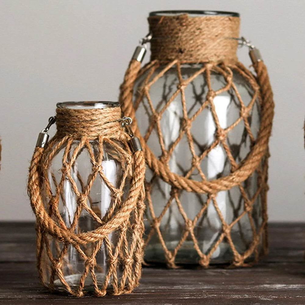 hanging glass jar with jute rope cross cottagecore aesthetic room decor roomtery