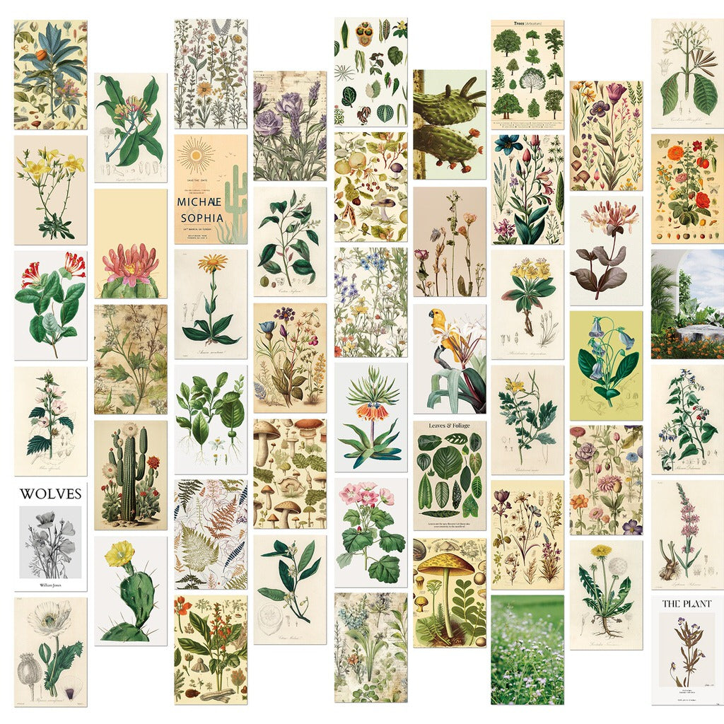 vintage cottagecore aesthetic floral print wall collage cards kit 