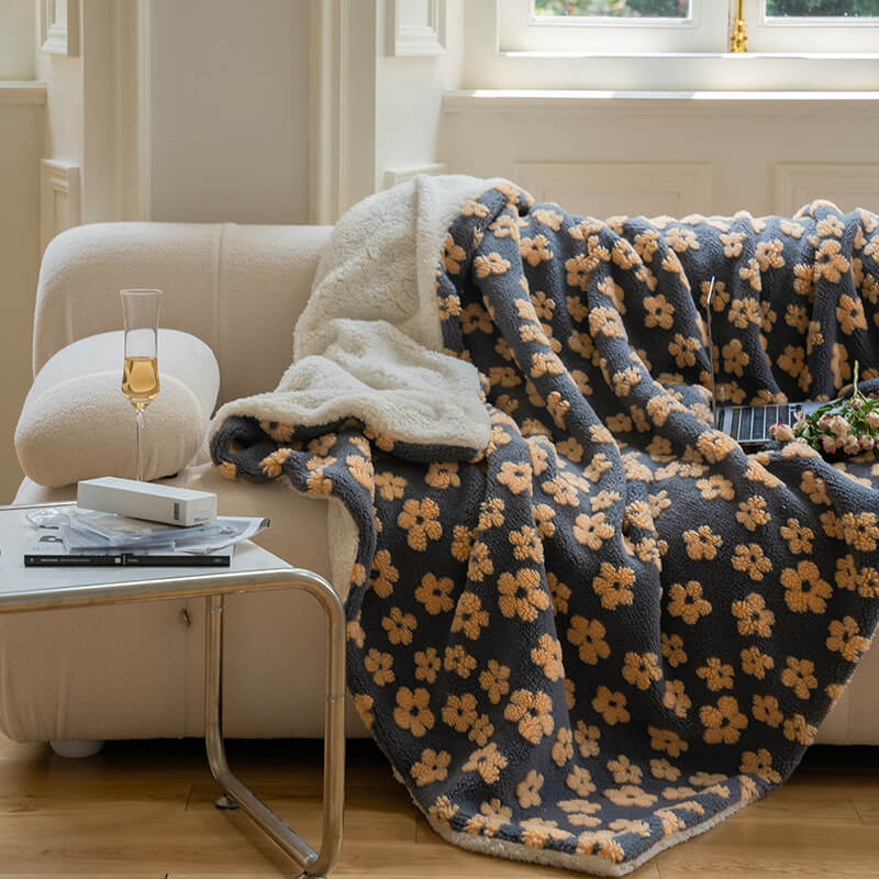 yellow chamomile flower print furry fluffy throw blanket decor roomtery