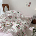 vintage pale pink roses print summer quilt bedding set