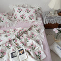 vintage pale pink roses print summer quilt bedding set