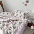 vintage pale pink roses print summer quilt bedding set
