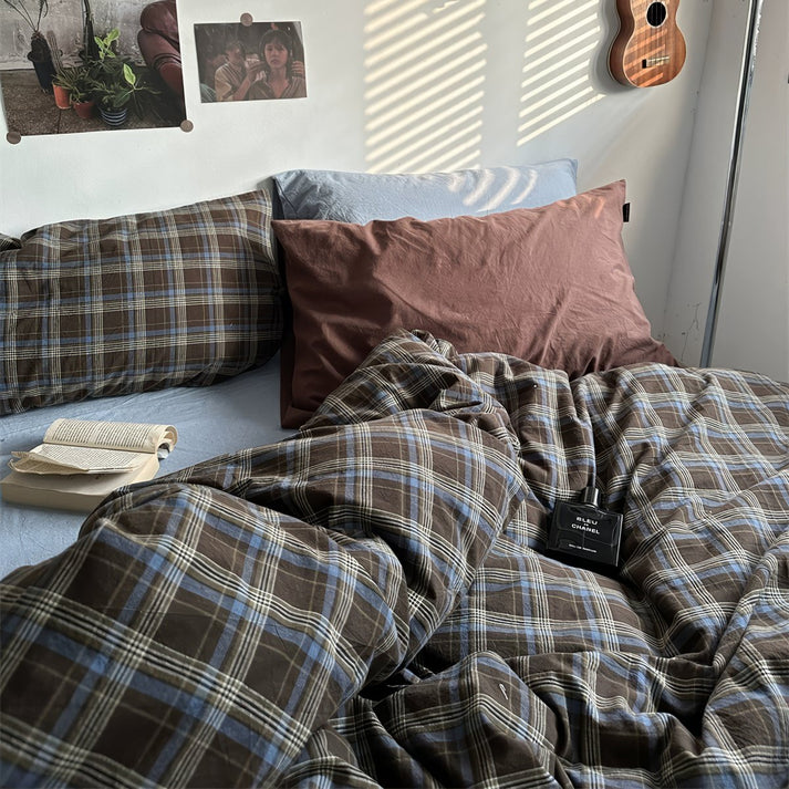 Vintage Brown Plaid Bedding Set