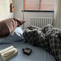 vintage checkered plaid dark academia aesthetic bedding duvet cover set