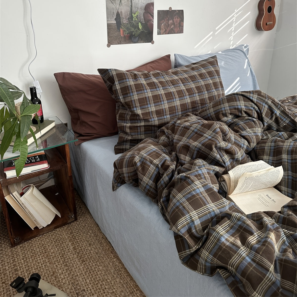 vintage checkered plaid dark academia aesthetic bedding duvet cover set