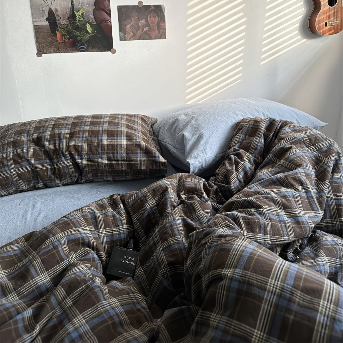 vintage checkered plaid dark academia aesthetic bedding duvet cover set