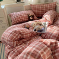 vintage pastel plaid pattern print aesthetic bedding duvet cover set 