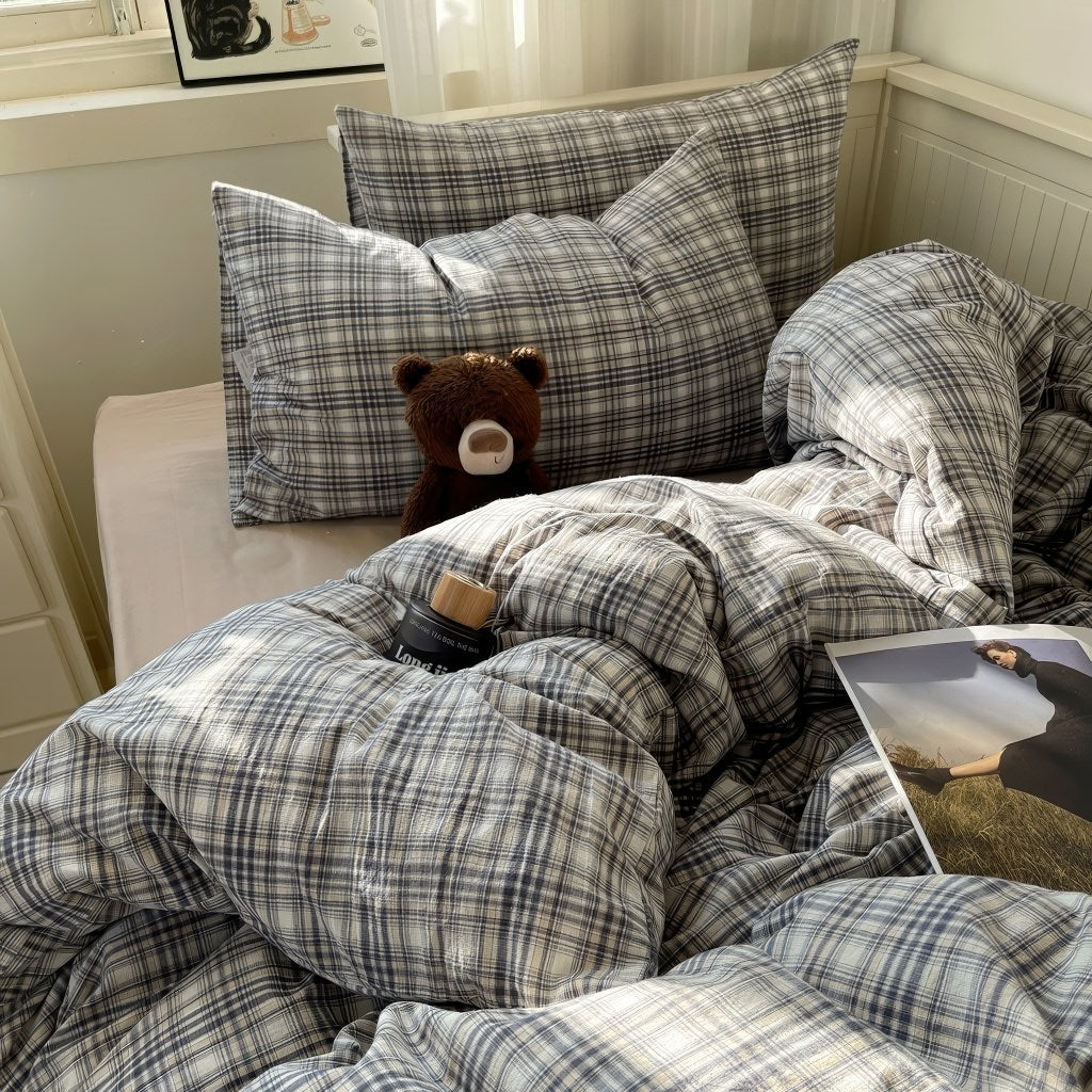 vintage pastel plaid pattern print aesthetic bedding duvet cover set 