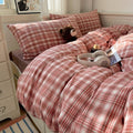 vintage pastel plaid pattern print aesthetic bedding duvet cover set 