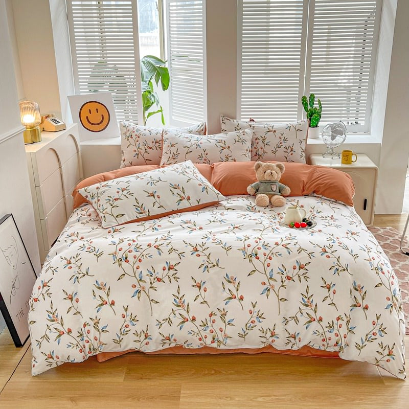 vintage aesthetic bedding duvet cover set red berries print roomtery bedroom decor 