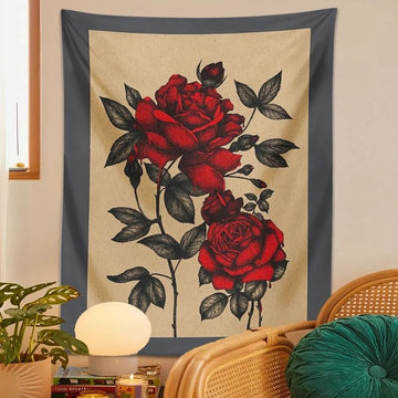 vintage red roses retro aesthetic wall hanging tapestry roomtery