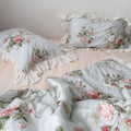 vintage sky blue cottage roses ruffle bedding set