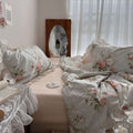 vintage sky blue cottage roses ruffle bedding set