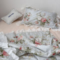 vintage sky blue cottage roses ruffle bedding set