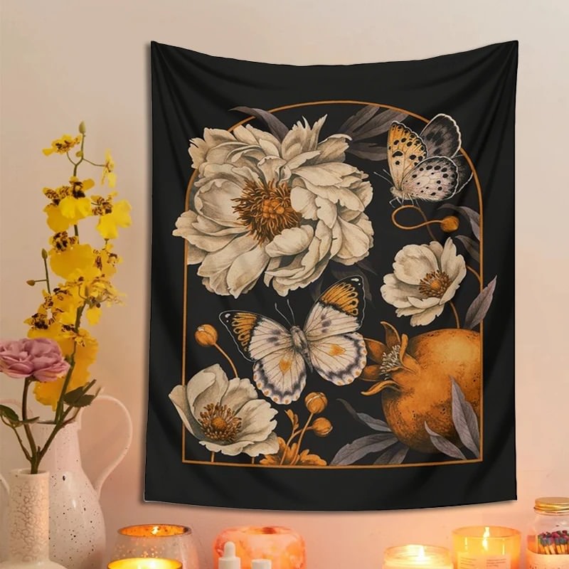 vintage white night flower aesthetic wall hanging tapestry roomtery