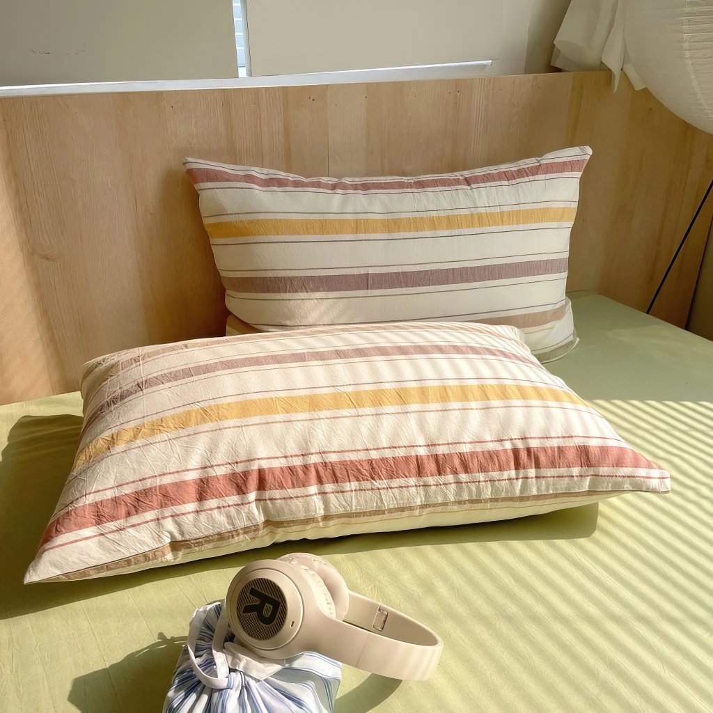 pastel brown vintage striped bedding duvet set in cotton 