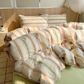 pastel brown vintage striped bedding duvet set in cotton 