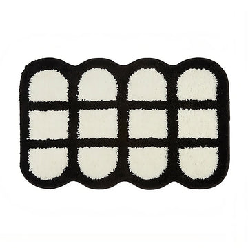 waffle lattice black white tufted rug