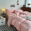 cute waffle stripes textured aesthetic bedding duvet cover set 