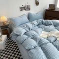 cute waffle stripes textured aesthetic bedding duvet cover set 