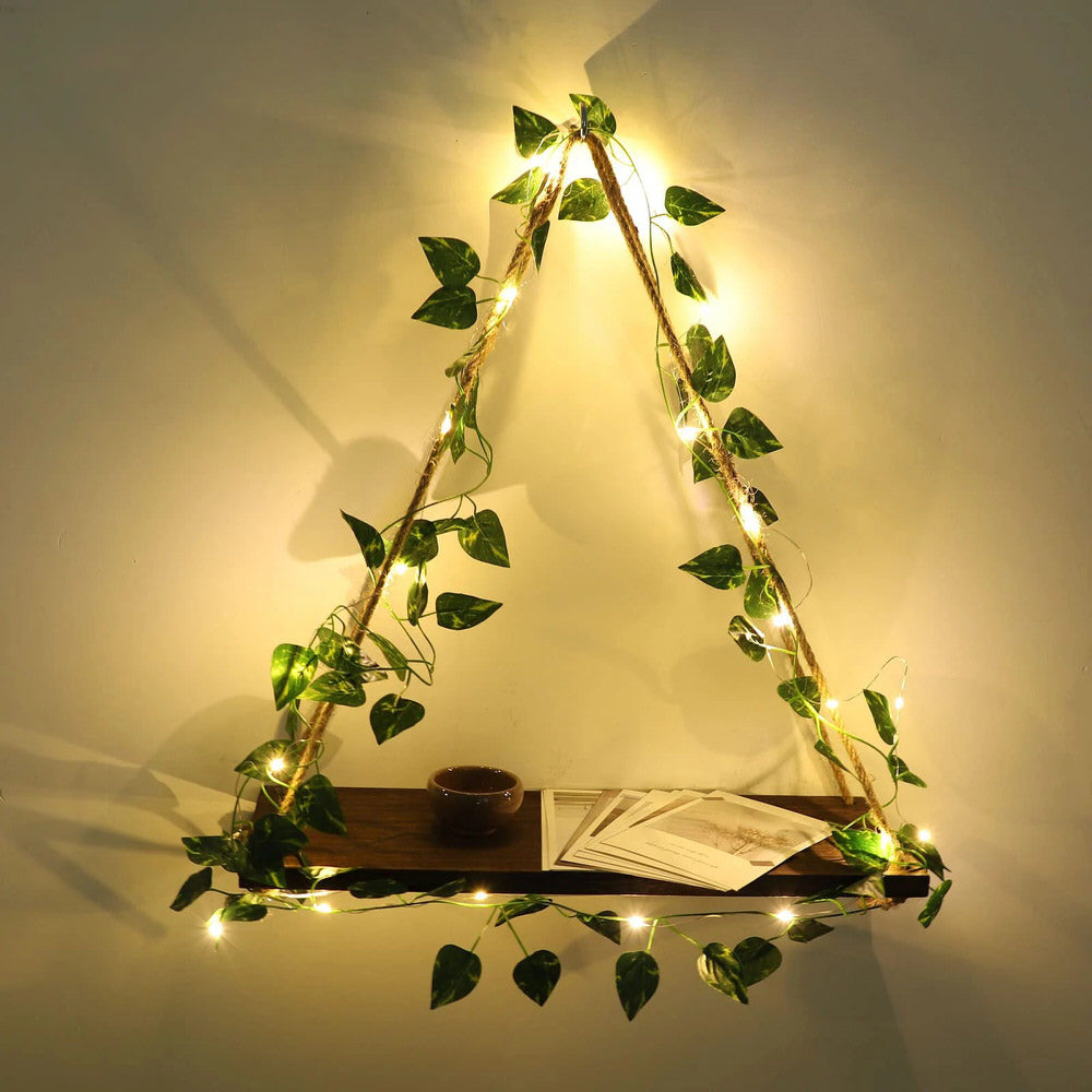 wall hanging decorative shelf for crystals with ivy vines and leds roomtery aesthetic room decor