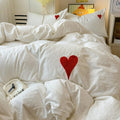 white washed cotton bedding duvet cover set with red embroidered heart