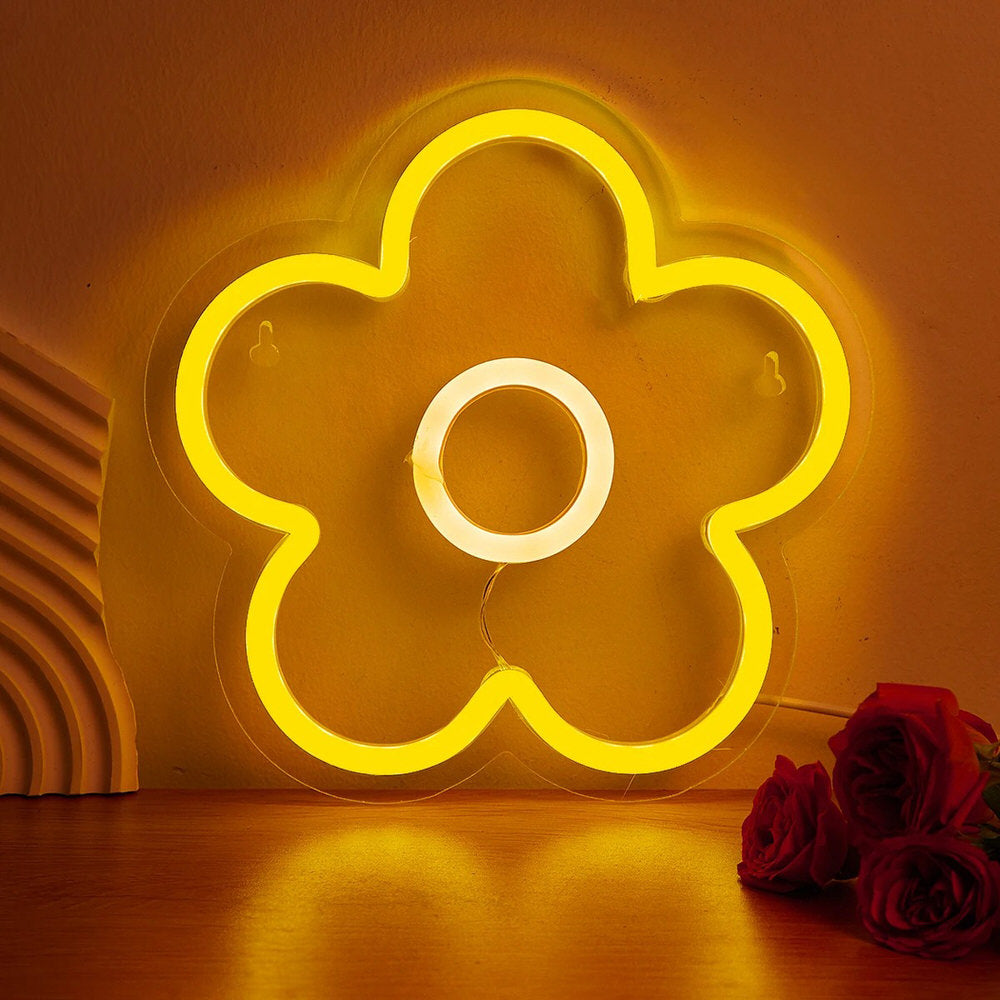 yellow flower shaped led wall neon sign acrylic plate room decor roomtery