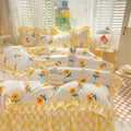 yellow flowers checkered ruffled bedding duvet cover set roomtery