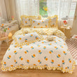 Yellow Flowers Kawaii Checkered Bedding Set
