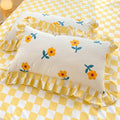 yellow flowers checkered ruffled bedding duvet cover set roomtery