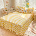 yellow flowers checkered ruffled bedding duvet cover set roomtery