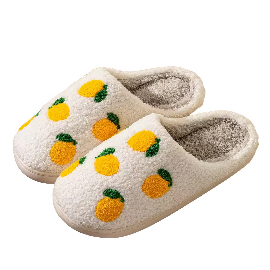 yellow lemons print soft plush texture aesthetic house slippers 