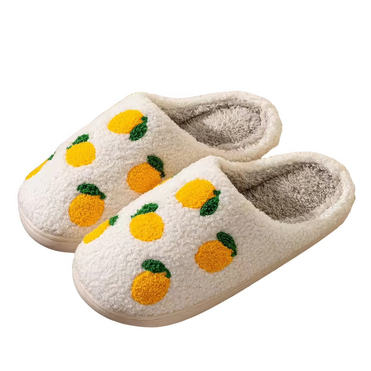 yellow lemons print soft plush texture aesthetic house slippers 