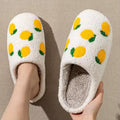 yellow lemons print soft plush texture aesthetic house slippers 